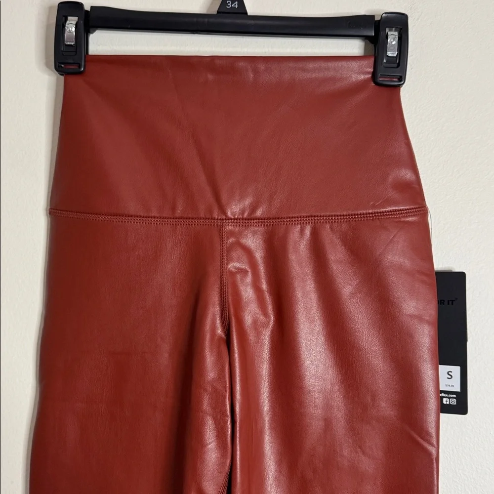 90 Degree By Reflex Leatherette Faux Leather Hi-Rise Leggings Dark Madder sz S